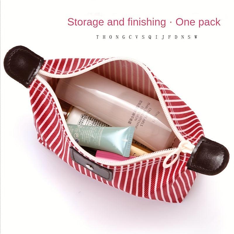Stripes Print Cosmetic Bag Zipper Travel Storage Pouch Makeup Organizer