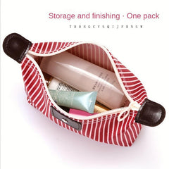 Stripes Print Cosmetic Bag Zipper Travel Storage Pouch Makeup Organizer