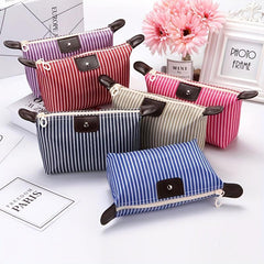 Stripes Print Cosmetic Bag Zipper Travel Storage Pouch Makeup Organizer