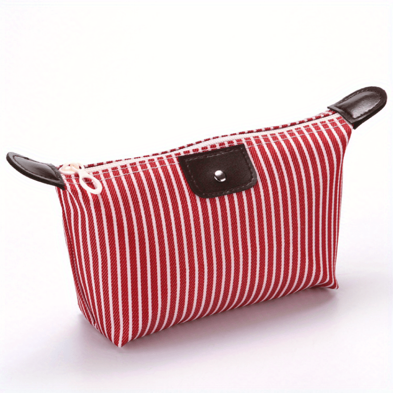 Stripes Print Cosmetic Bag Zipper Travel Storage Pouch Makeup Organizer