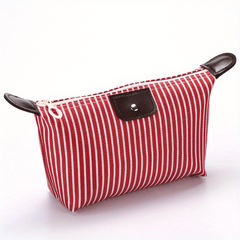 Stripes Print Cosmetic Bag Zipper Travel Storage Pouch Makeup Organizer