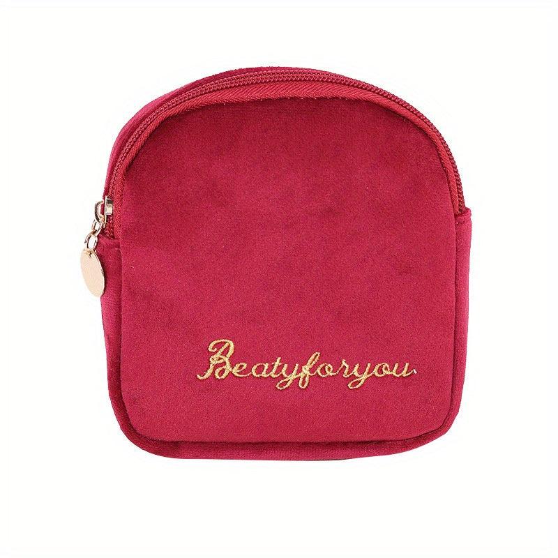 Mini Flocking Fabric Sanitary Napkin Bag Earphone Storage Portable Organizer