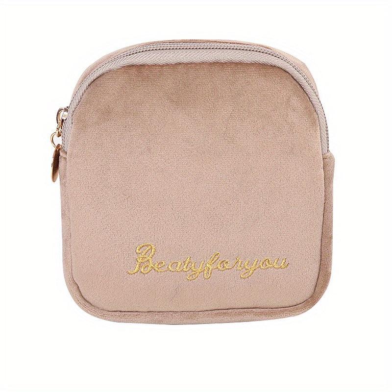 Mini Flocking Fabric Sanitary Napkin Bag Earphone Storage Portable Organizer