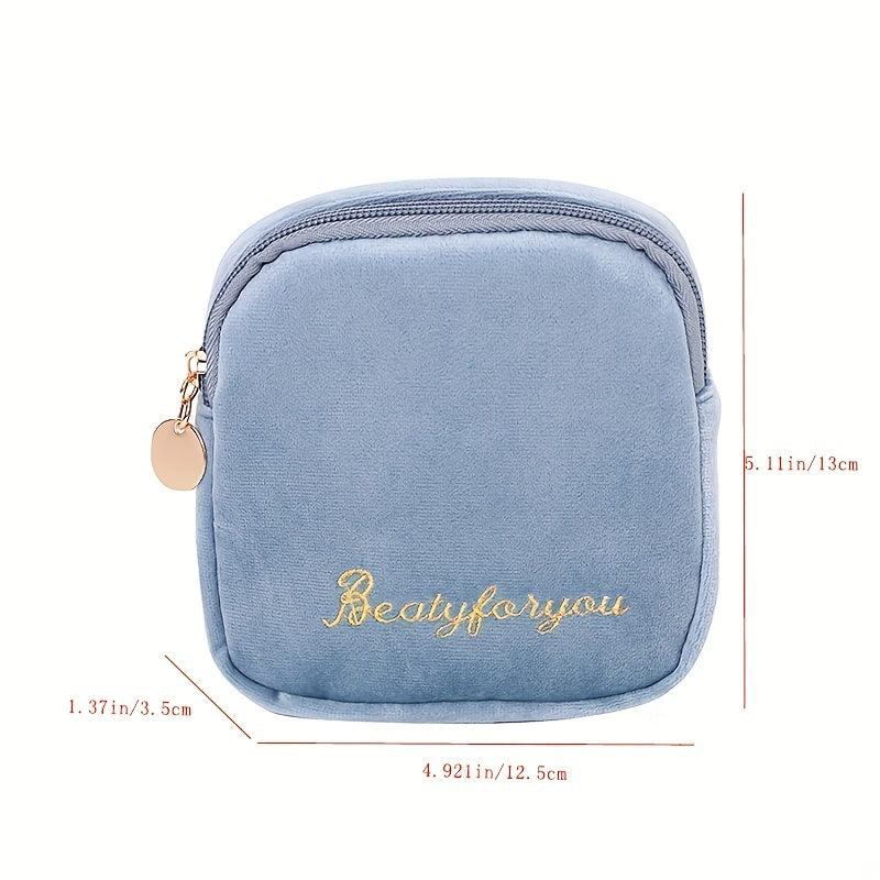 Mini Flocking Fabric Sanitary Napkin Bag Earphone Storage Portable Organizer