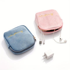 Mini Flocking Fabric Sanitary Napkin Bag Earphone Storage Portable Organizer