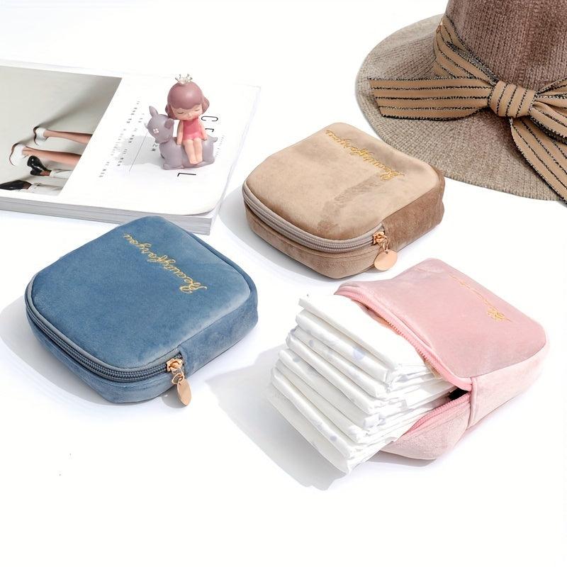 Mini Flocking Fabric Sanitary Napkin Bag Earphone Storage Portable Organizer