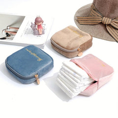 Mini Flocking Fabric Sanitary Napkin Bag Earphone Storage Portable Organizer