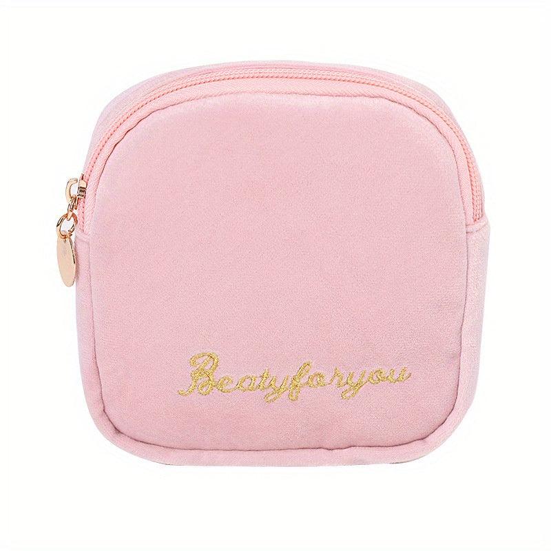 Mini Flocking Fabric Sanitary Napkin Bag Earphone Storage Portable Organizer
