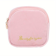 Mini Flocking Fabric Sanitary Napkin Bag Earphone Storage Portable Organizer