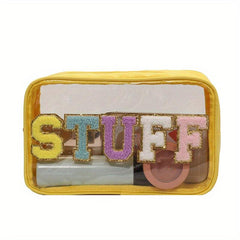 Plush Letter Patch Decor Cosmetic Bag Transparent Snack Pouch