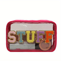 Plush Letter Patch Decor Cosmetic Bag Transparent Snack Pouch