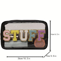 Plush Letter Patch Decor Cosmetic Bag Transparent Snack Pouch