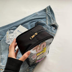 Plush Letter Patch Decor Cosmetic Bag Transparent Snack Pouch
