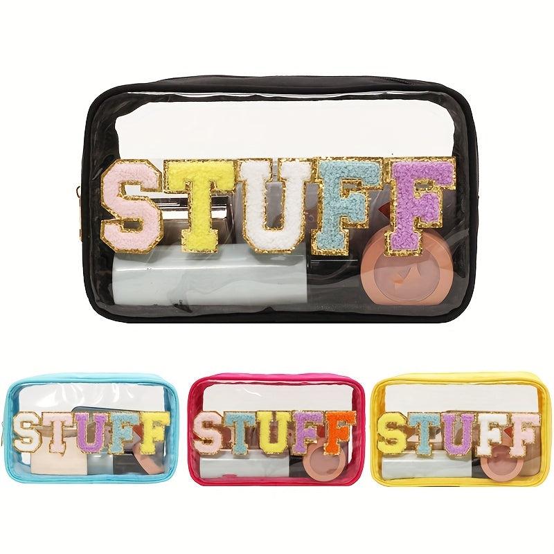 Plush Letter Patch Decor Cosmetic Bag Transparent Snack Pouch