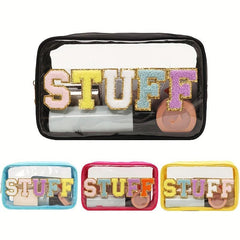 Plush Letter Patch Decor Cosmetic Bag Transparent Snack Pouch