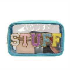 Plush Letter Patch Decor Cosmetic Bag Transparent Snack Pouch