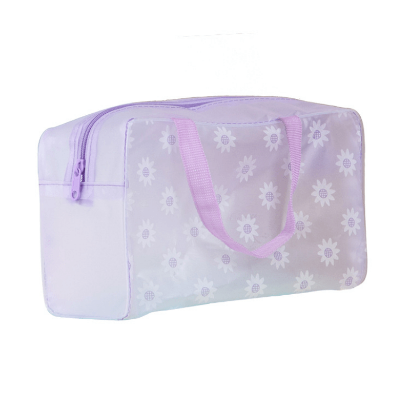 Transparent Flower Pattern Square Makeup Bag Plastic Handheld Cosmetic Bag