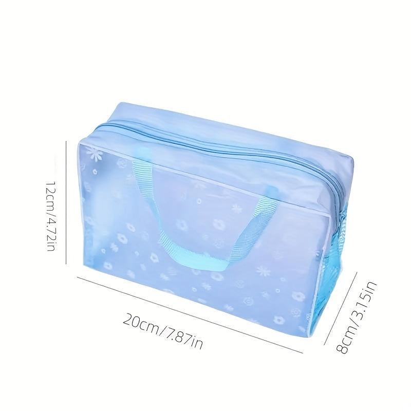 Transparent Flower Pattern Square Makeup Bag Plastic Handheld Cosmetic Bag