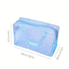 Transparent Flower Pattern Square Makeup Bag Plastic Handheld Cosmetic Bag