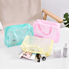 Transparent Flower Pattern Square Makeup Bag Plastic Handheld Cosmetic Bag