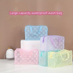 Transparent Flower Pattern Square Makeup Bag Plastic Handheld Cosmetic Bag