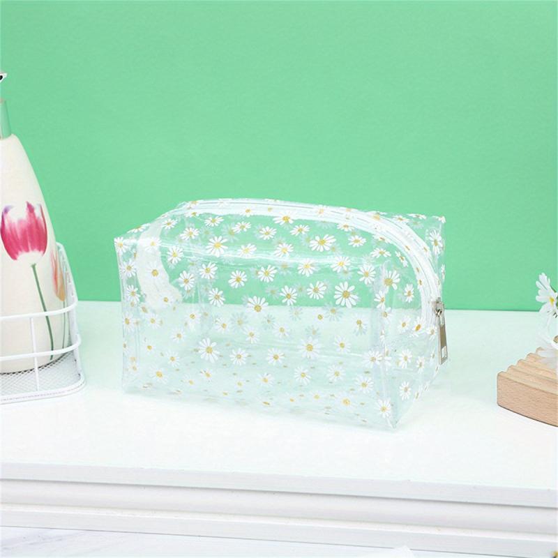 Transparent Flower Print Cosmetic Bag PVC Travel Toiletry Bag