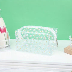 Transparent Flower Print Cosmetic Bag PVC Travel Toiletry Bag