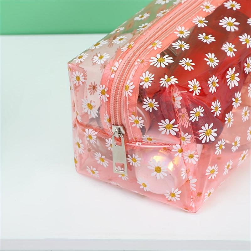 Transparent Flower Print Cosmetic Bag PVC Travel Toiletry Bag
