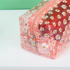 Transparent Flower Print Cosmetic Bag PVC Travel Toiletry Bag