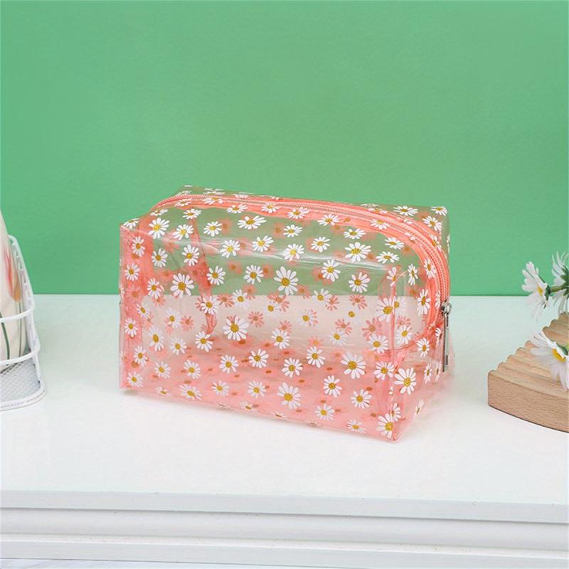 Transparent Flower Print Cosmetic Bag PVC Travel Toiletry Bag