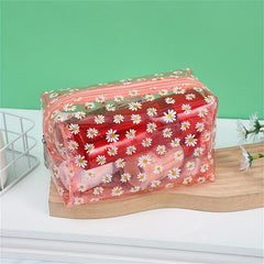 Transparent Flower Print Cosmetic Bag PVC Travel Toiletry Bag