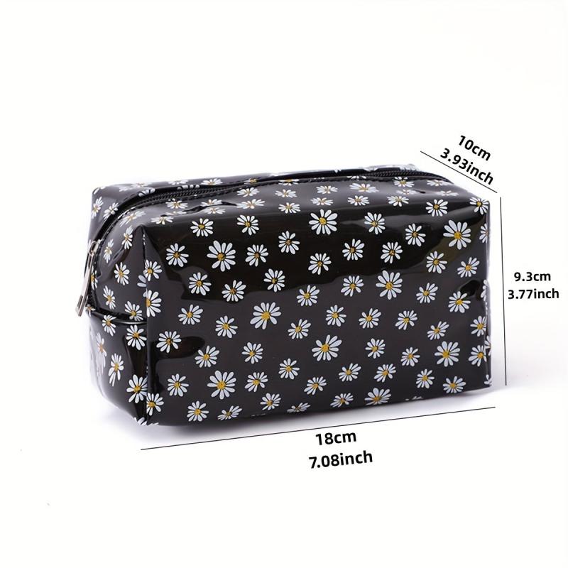 Transparent Flower Print Cosmetic Bag PVC Travel Toiletry Bag