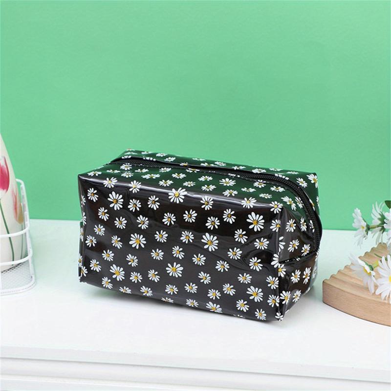 Transparent Flower Print Cosmetic Bag PVC Travel Toiletry Bag
