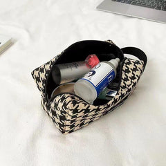 Houndstooth Pattern Cosmetic Bag Portable Canvas Makeup Brush Bag