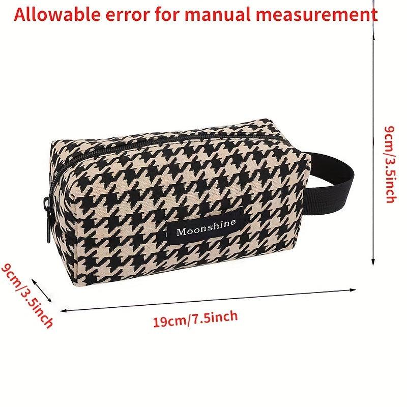 Houndstooth Pattern Cosmetic Bag Portable Canvas Makeup Brush Bag