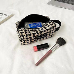Houndstooth Pattern Cosmetic Bag Portable Canvas Makeup Brush Bag