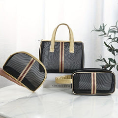 Mesh Travel Toiletry Bag Zipper Wash Bag Women's Cosmetic Storage Portable