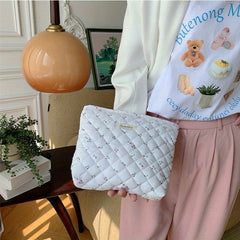Floral Print Makeup Storage Pouch Quilted Cosmetic Bag