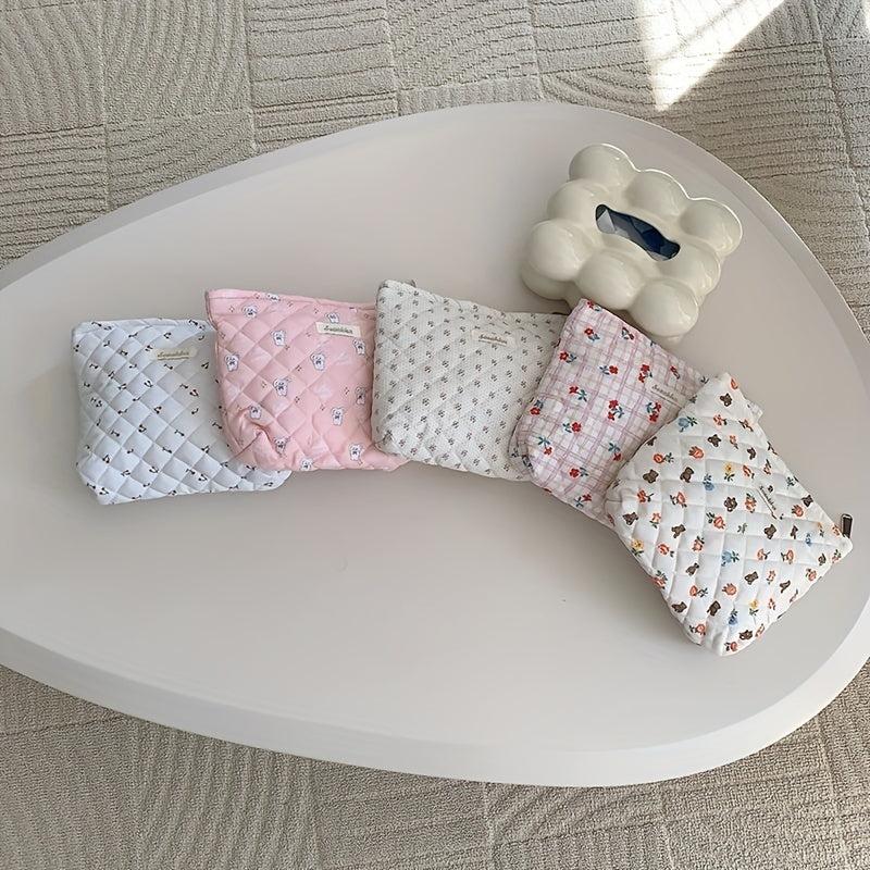 Floral Print Makeup Storage Pouch Quilted Cosmetic Bag