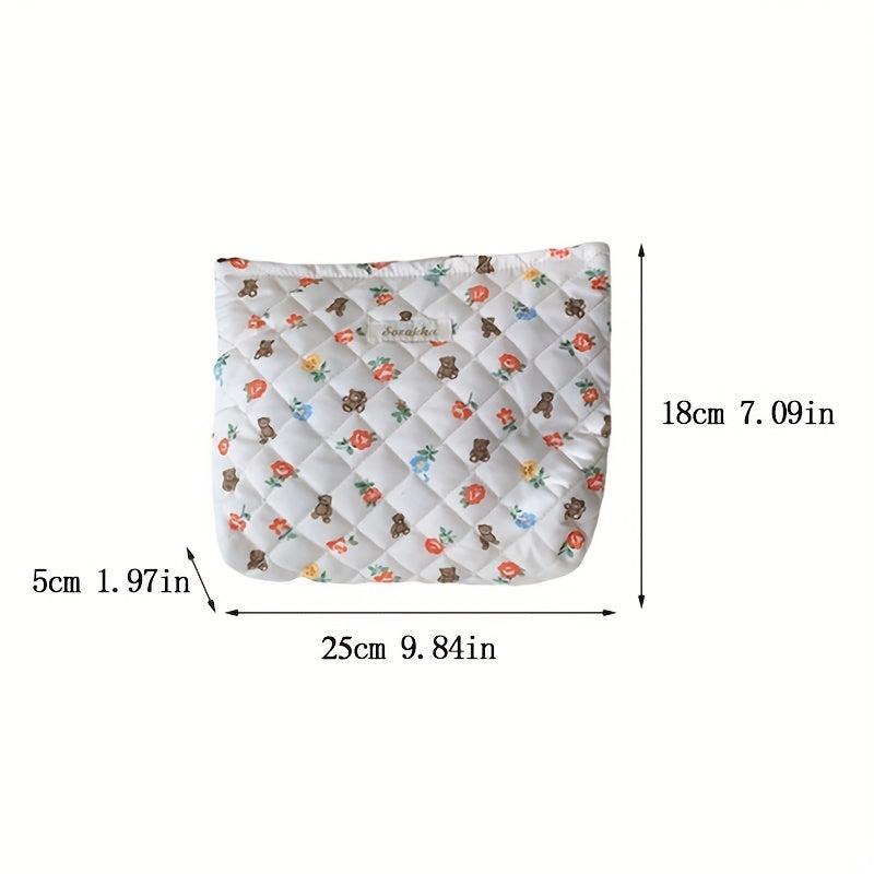 Floral Print Makeup Storage Pouch Quilted Cosmetic Bag