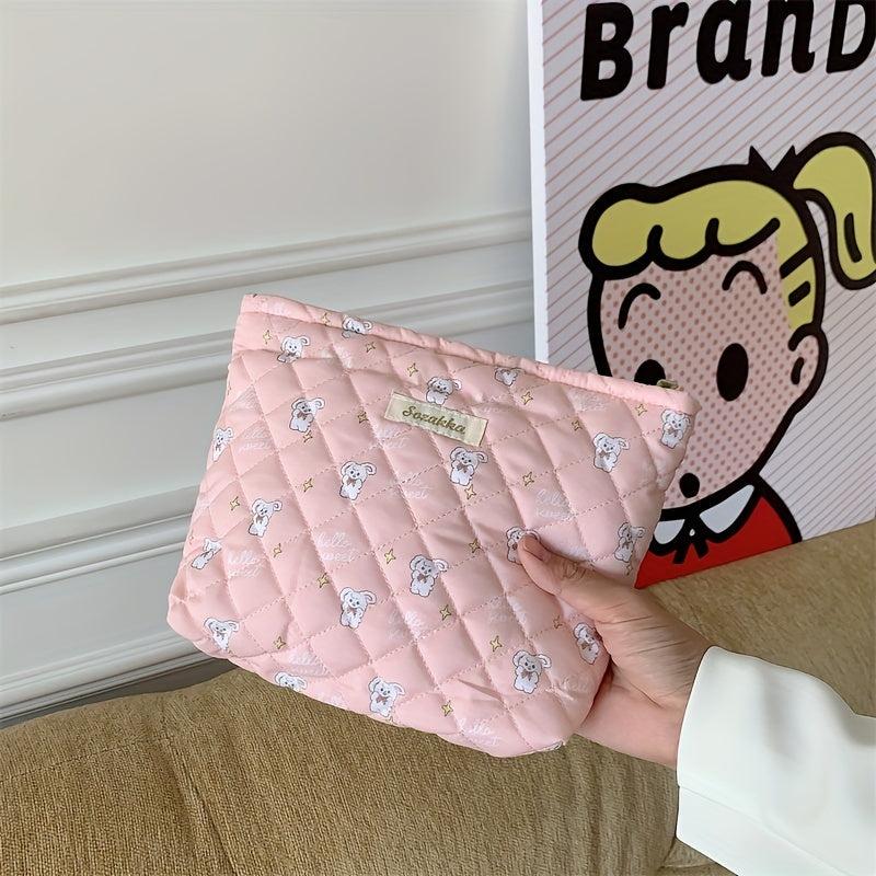 Floral Print Makeup Storage Pouch Quilted Cosmetic Bag