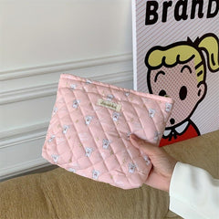 Floral Print Makeup Storage Pouch Quilted Cosmetic Bag