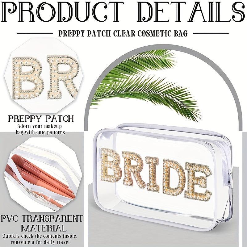 Bride Transparent Makeup Bag with Faux Pearl Embroidery