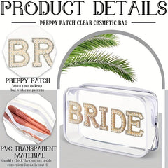 Bride Transparent Makeup Bag with Faux Pearl Embroidery