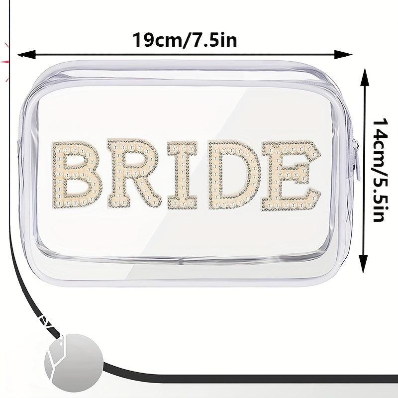 Bride Transparent Makeup Bag with Faux Pearl Embroidery