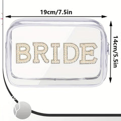 Bride Transparent Makeup Bag with Faux Pearl Embroidery