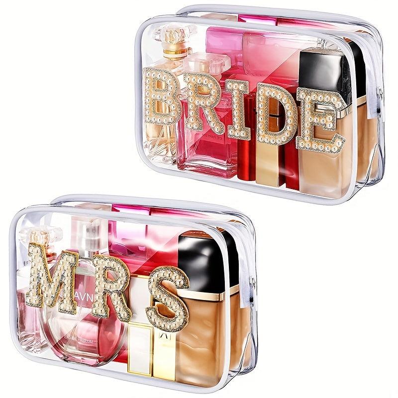 Bride Transparent Makeup Bag with Faux Pearl Embroidery