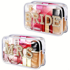 Bride Transparent Makeup Bag with Faux Pearl Embroidery