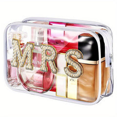 Bride Transparent Makeup Bag with Faux Pearl Embroidery