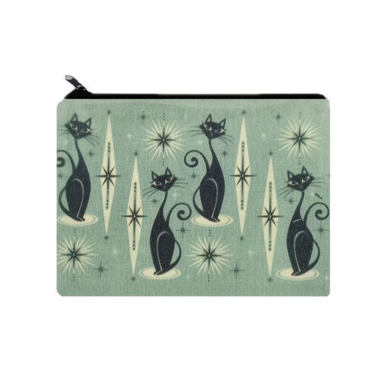 Vintage Cat Print Zipper Pouch Lightweight Carry On Bag